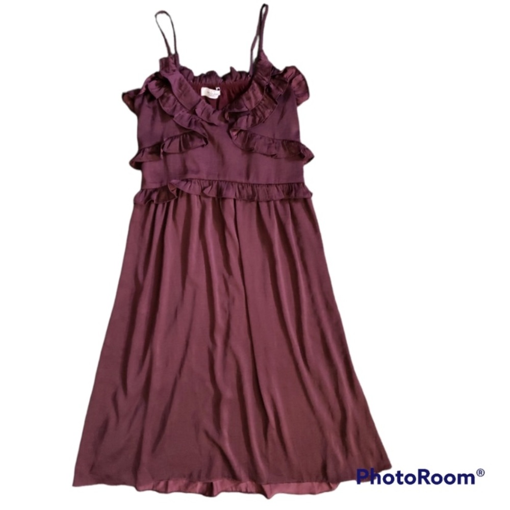 NWOT Carly Jean Los Angeles burgundy ruffle midi dress